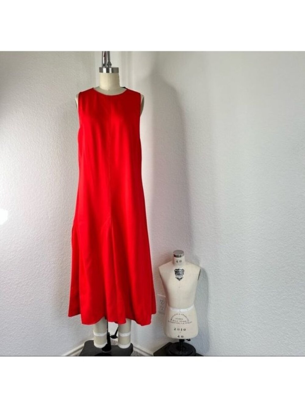 Zara Sleeveless Crew Neck Center Slit Midi Dress